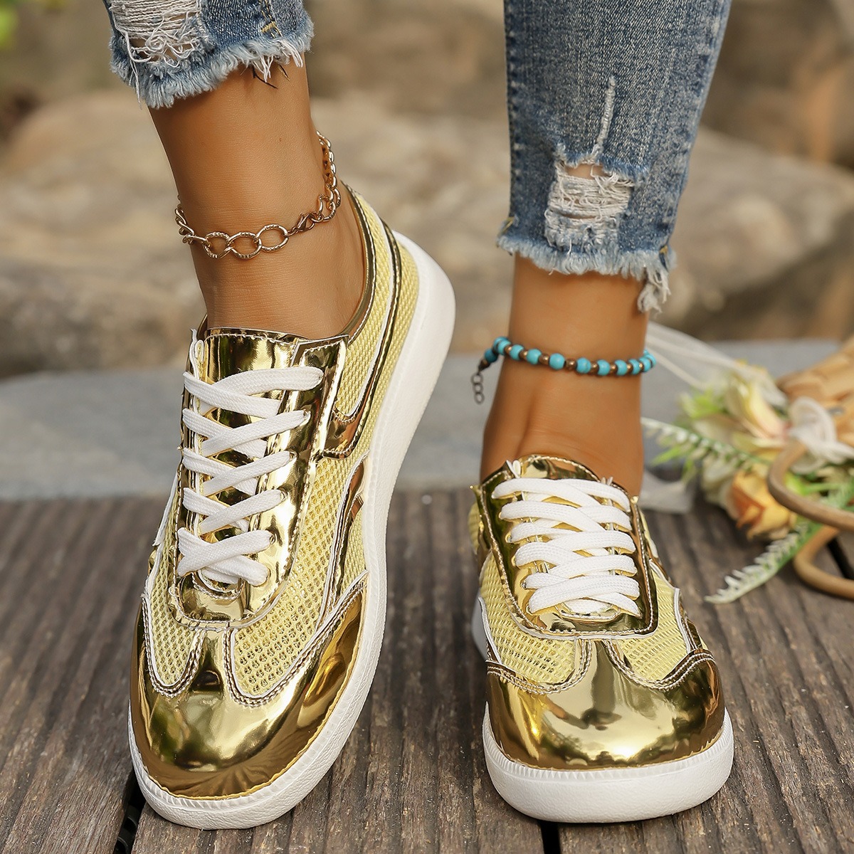 New Women's Sneakers Breathabl - Knit Fabric Lace Up Sneakers review and price