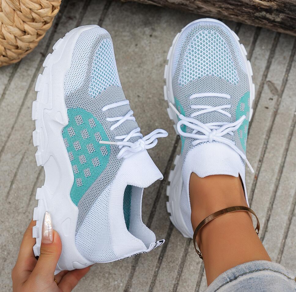 Women's Breathable Knit Mesh S - Knit Fabric Lace Up Sneakers review and price