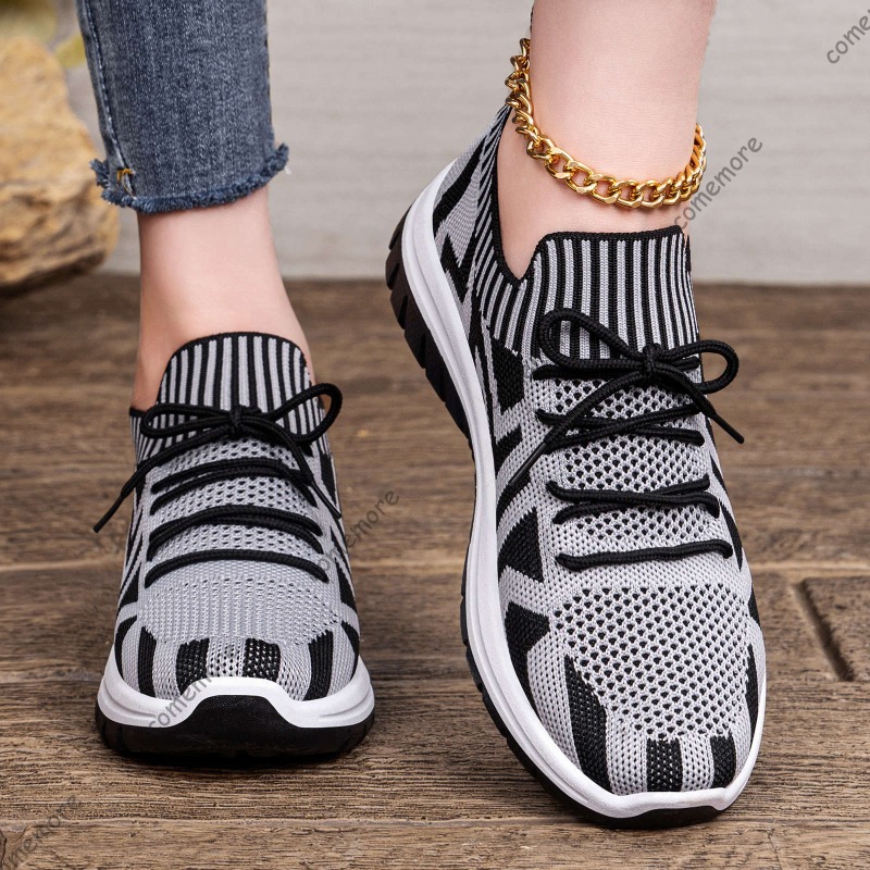 Women's Knit Slip-On Sneakers  - Knit Fabric Lace Up Sneakers review and price
