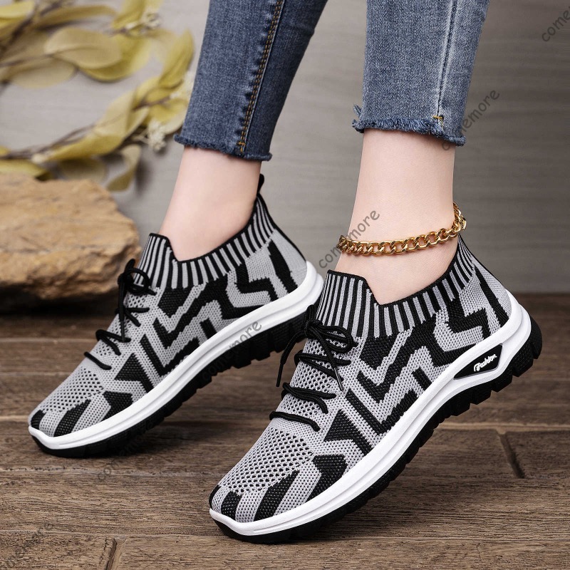 Women's Knit Slip-On Sneakers  - Knit Fabric Lace Up Sneakers review and price