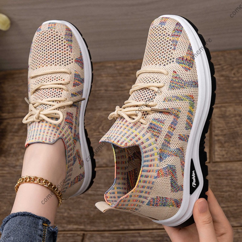 Women's Knit Slip-On Sneakers  - Knit Fabric Lace Up Sneakers review and price